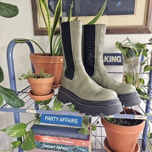 Alohas Platform Mid-calf Green Platform Combat Boots